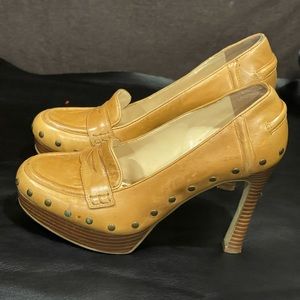 Enzo Angiolini Tan Leather Loafer Heels